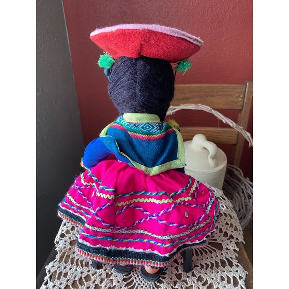 PERUVIAN DOLL - Girl In Valicha Dance Costume Dress with Hat - 12" tall - Picture 2 of 8